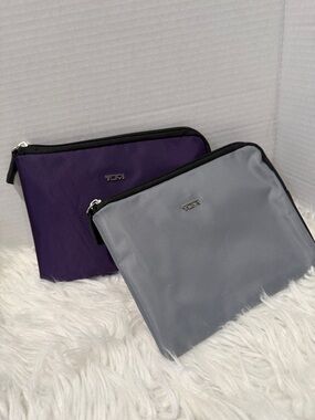 2- TUMI Deep Purple and Gray Travel Pouches Zip Top